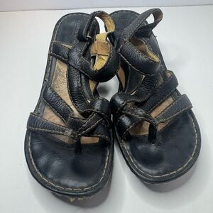 Born Black Leather Strappy Wedge Sandals Size 9